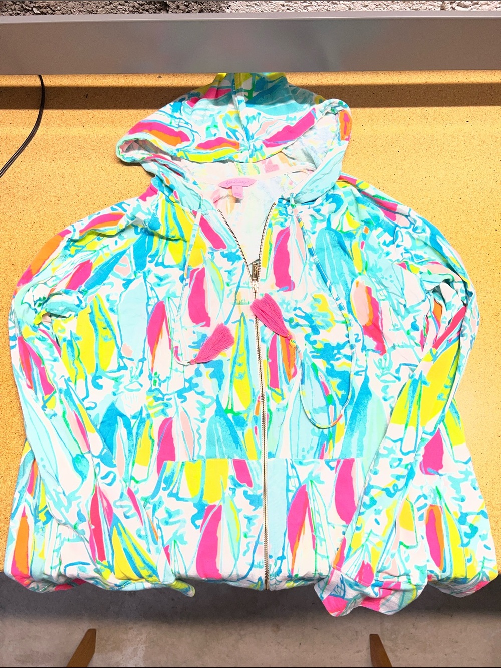 Lilly Pulitzer Multicolor Sailboat Print Zip Hoodie - Aqua, Pink, Yellow